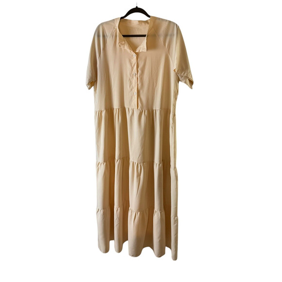 Yellow Tiered Midi XL Dress Short Sleeve Button Front Casual Lightweight - Picture 1 of 9